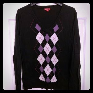 Merona Black/Purple Diamond V-neck Sweater